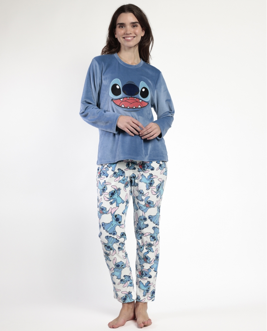 DISNEY Pijama Manga Larga Terciopelo Stitch & Angel Unisex AZUL