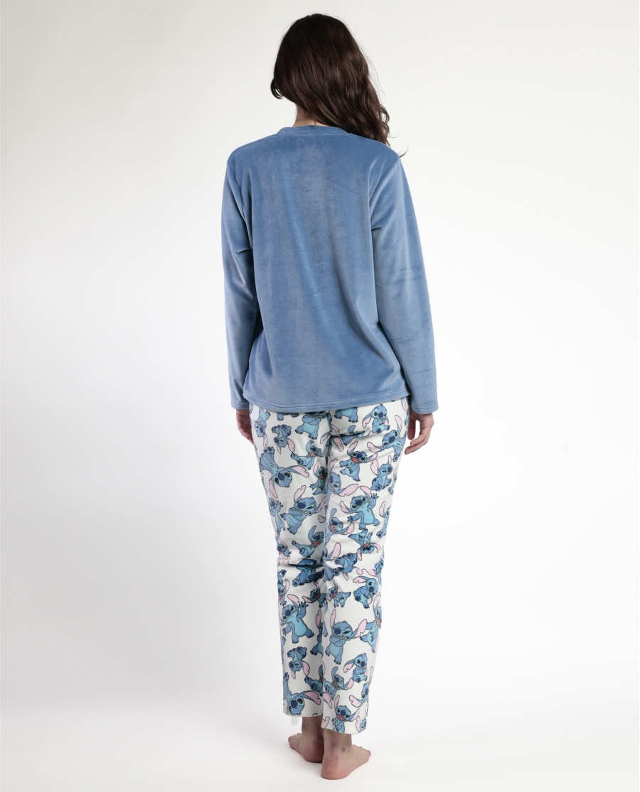 DISNEY Pijama Manga Larga Terciopelo Stitch & Angel Unisex AZUL