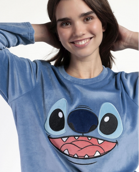 DISNEY Pijama Manga Larga Terciopelo Stitch & Angel Unisex AZUL 2