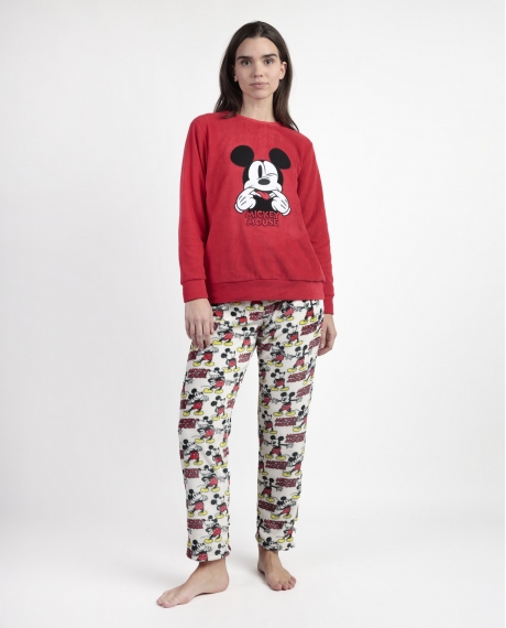 DISNEY Pijama Manga Larga Calentito Best Mickey para Mujer ROJO