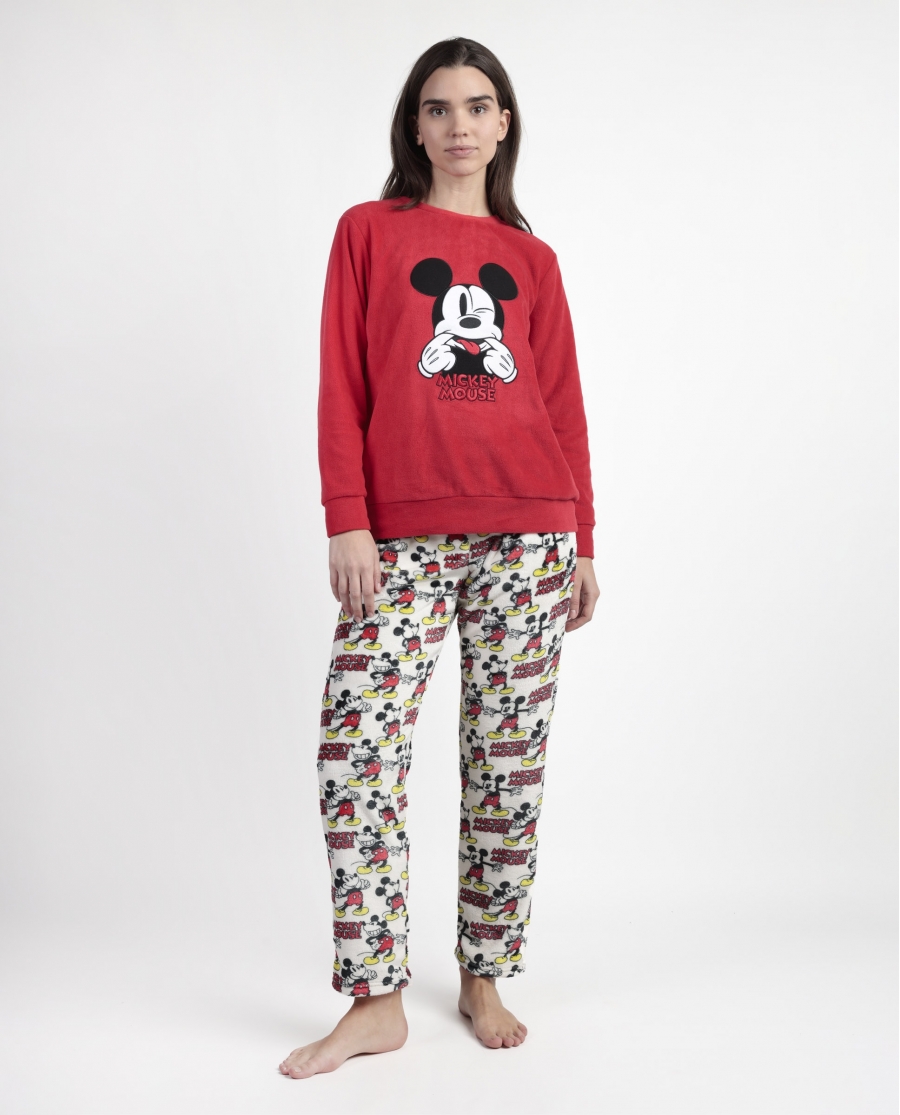 DISNEY Pijama Manga Larga Calentito Best Mickey para Mujer ROJO