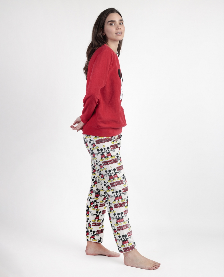 DISNEY Pijama Manga Larga Calentito Best Mickey para Mujer ROJO