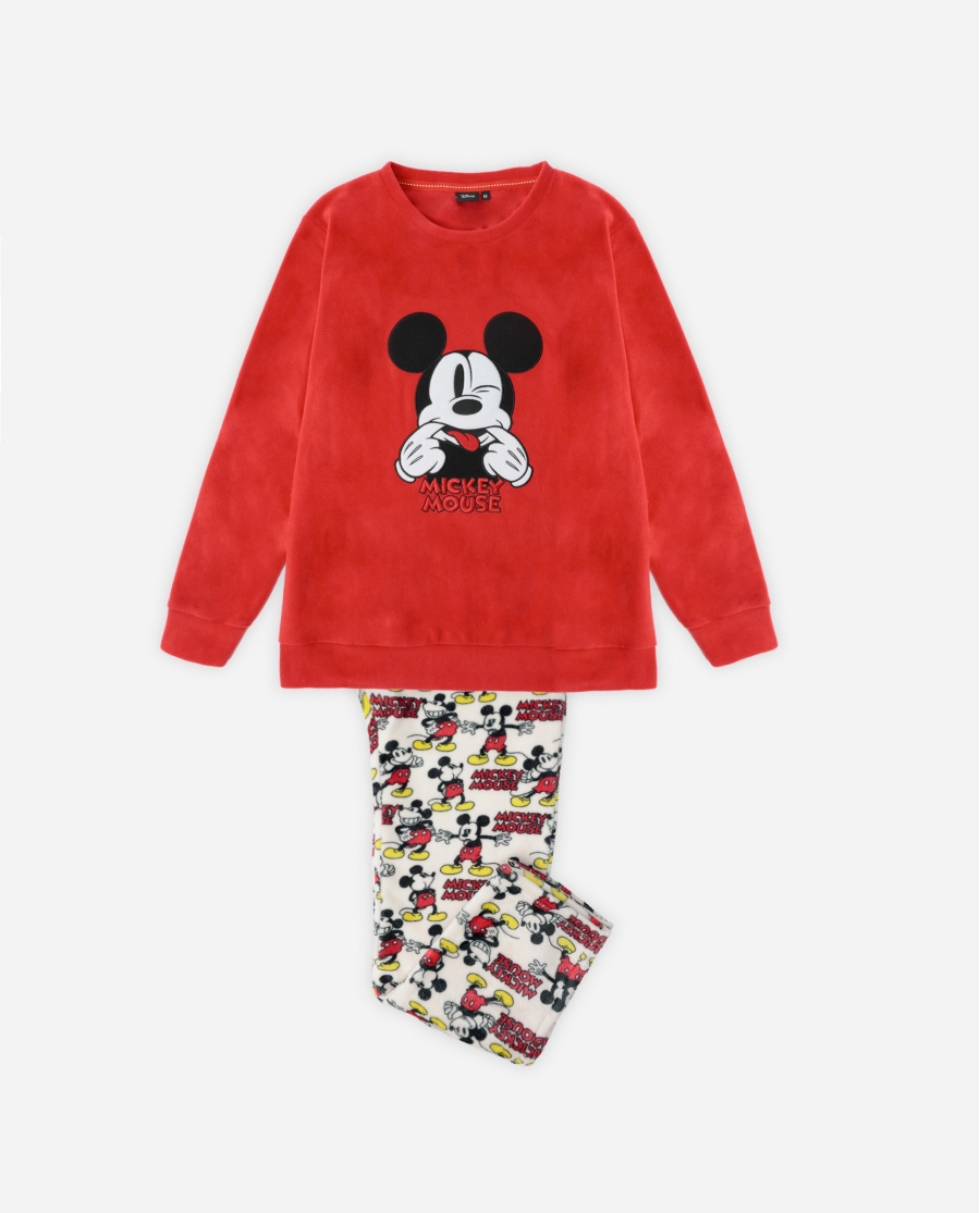 DISNEY Pijama Manga Larga Calentito Best Mickey para Mujer ROJO