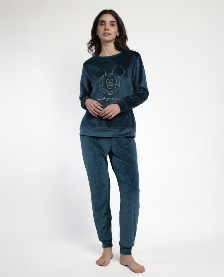 DISNEY Pijama Manga Larga Terciopelo Cosmic Wheel para Mujer AZUL