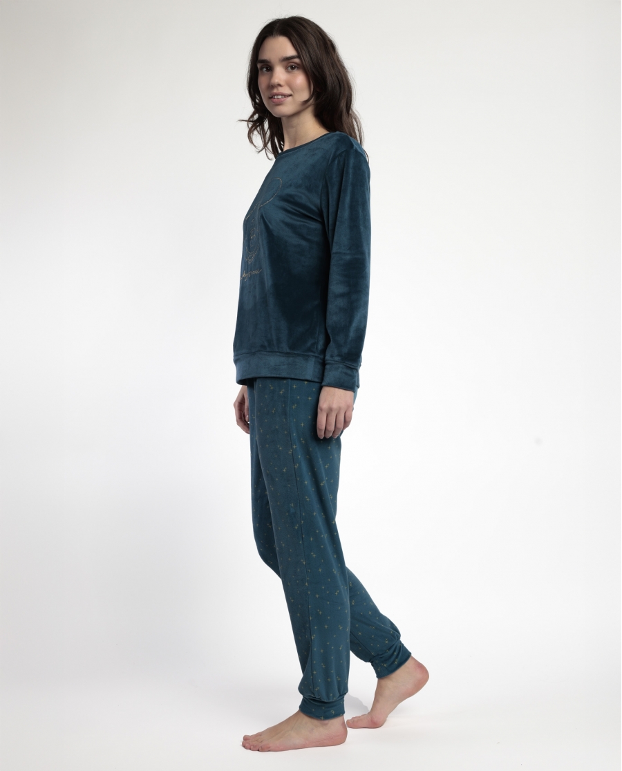 DISNEY Pijama Manga Larga Terciopelo Cosmic Wheel para Mujer AZUL