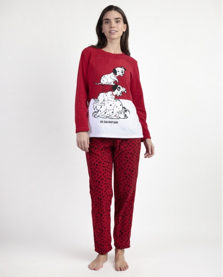 DISNEY Pijama Manga Larga Calentito Dalmatians Varsity para Mujer ROJO