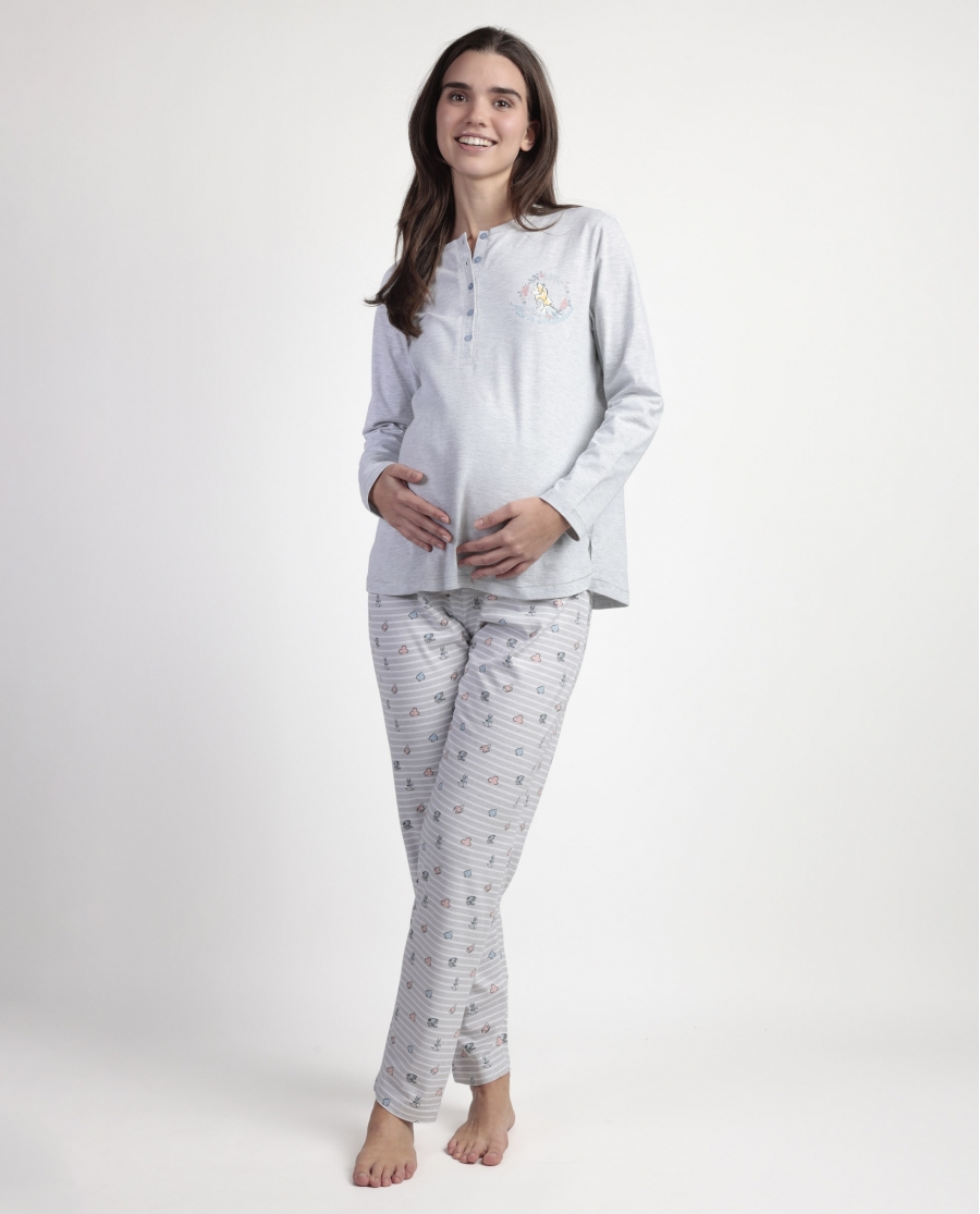 DISNEY Pijama Manga Larga Tapeta Alicia Maternity para Mujer GRIS JASPE