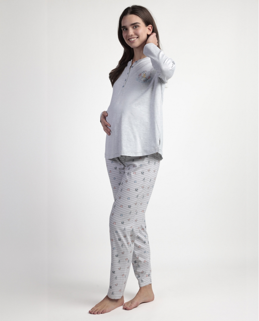 DISNEY Pijama Manga Larga Tapeta Alicia Maternity para Mujer GRIS JASPE