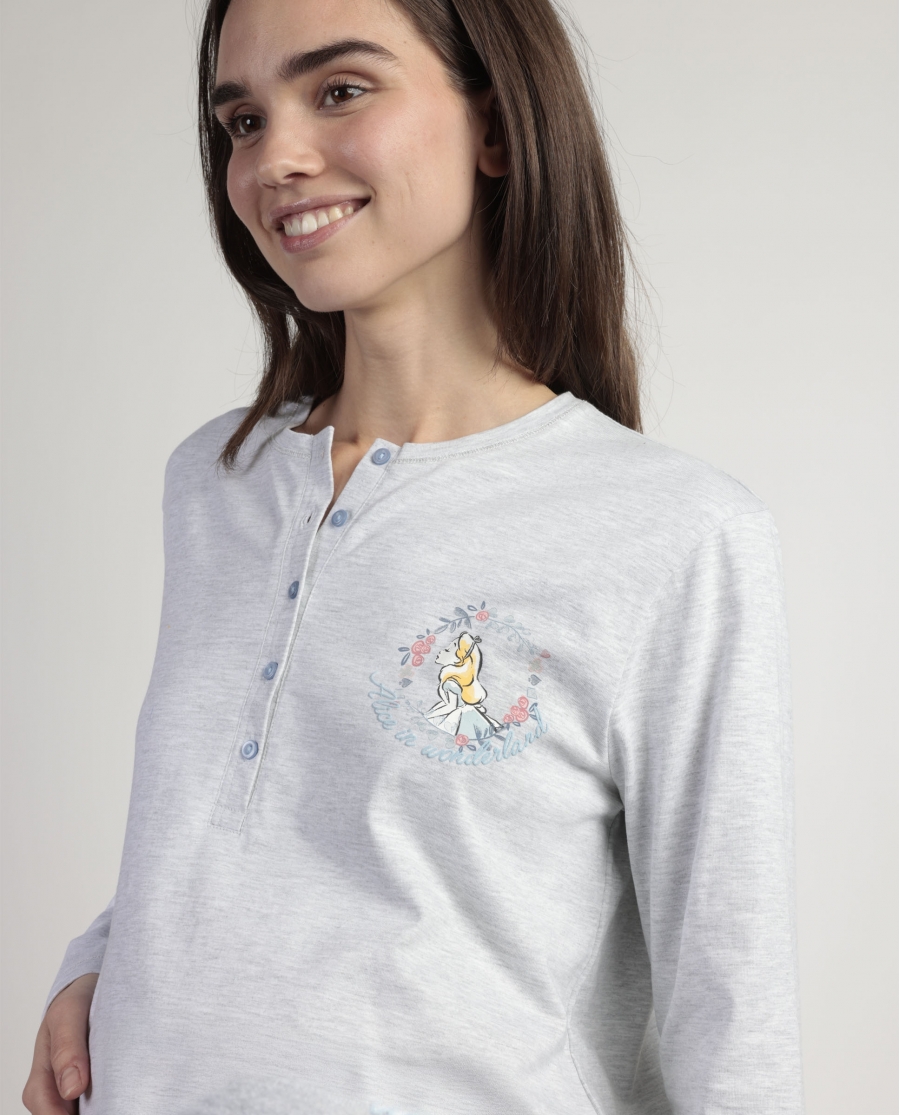 DISNEY Pijama Manga Larga Tapeta Alicia Maternity para Mujer GRIS JASPE