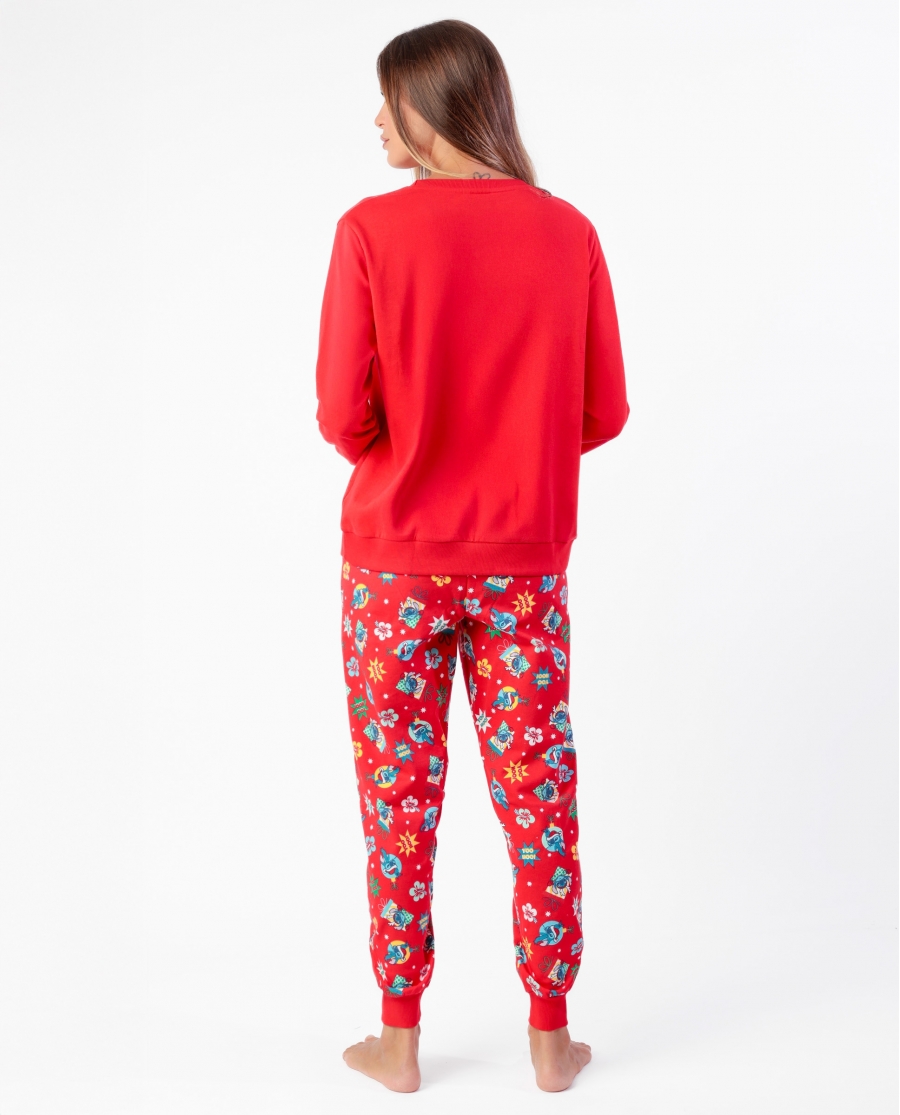 DISNEY Pijama Manga Larga Stitch Happy Holidays para Mujer ROJO