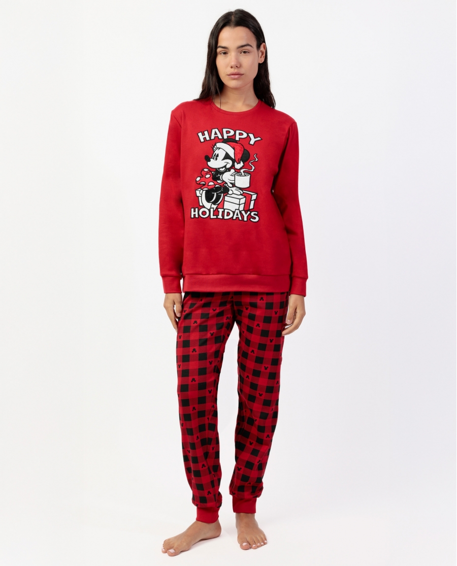 DISNEY Pijama Manga Larga Mouse Holidays para Mujer ROJO