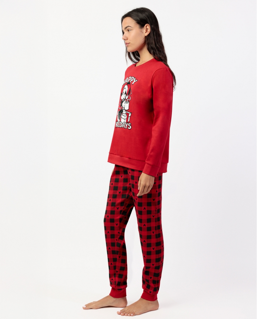 DISNEY Pijama Manga Larga Mouse Holidays para Mujer ROJO