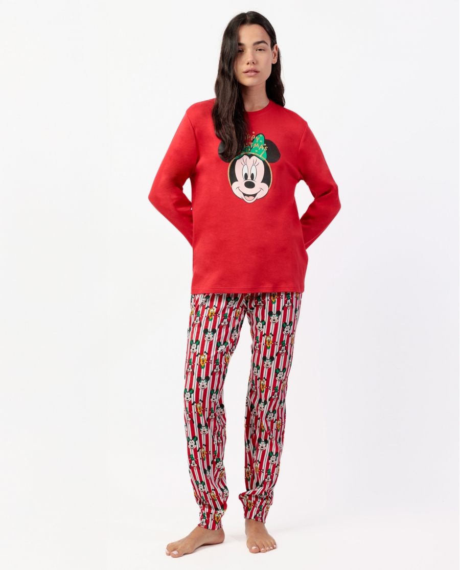 DISNEY Pijama Manga Larga Party Friends para Mujer ROJO