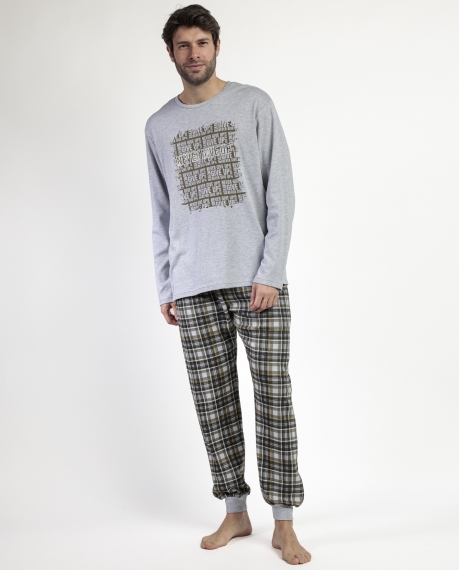 ADMAS Pijama Manga Larga Never Give Up para Hombre GRIS JASPE