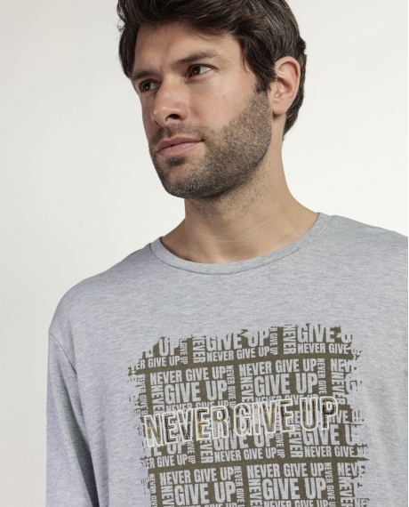 ADMAS Pijama Manga Larga Never Give Up para Hombre GRIS JASPE 2