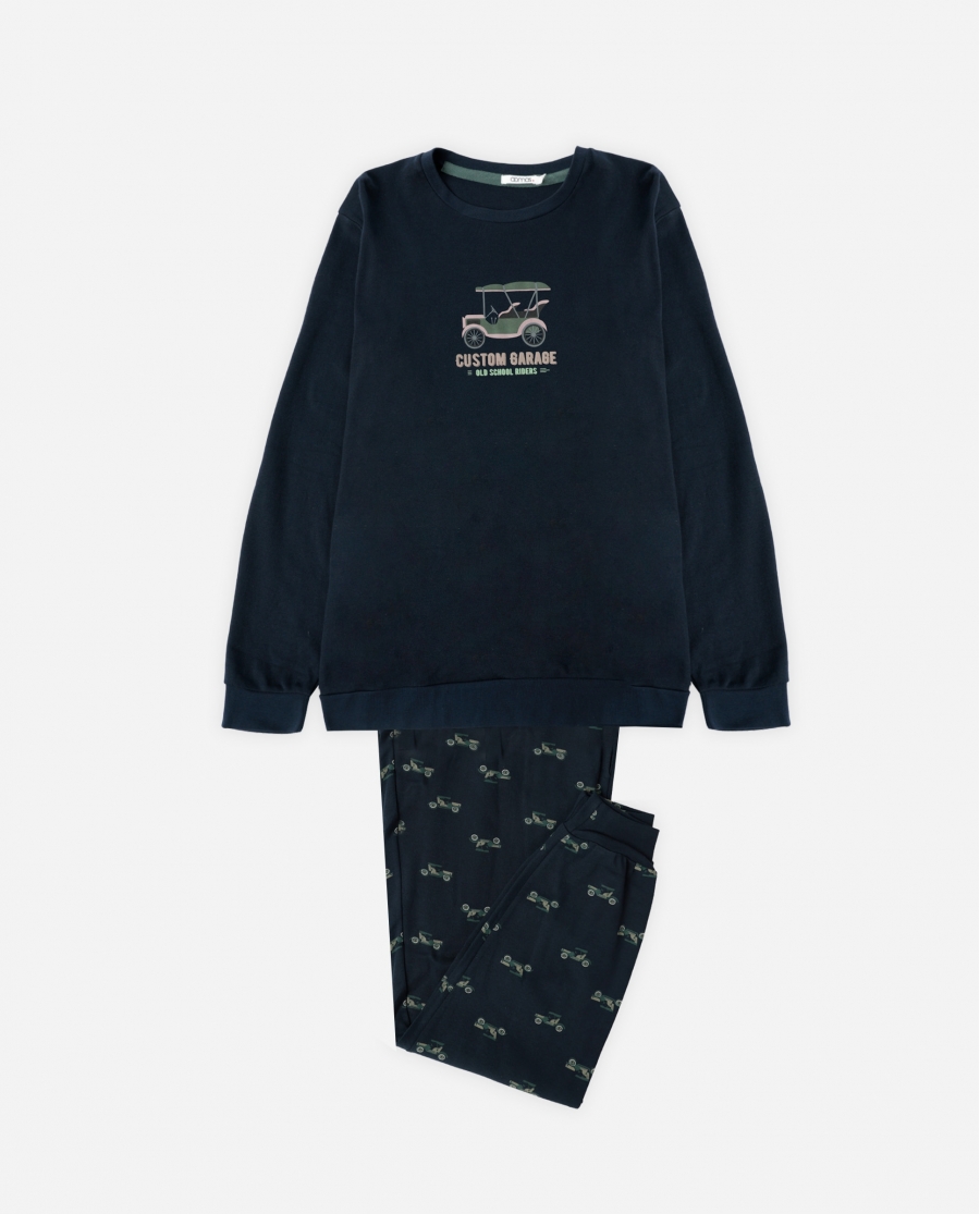 ADMAS Pijama Manga Larga Old School para Hombre MARINO