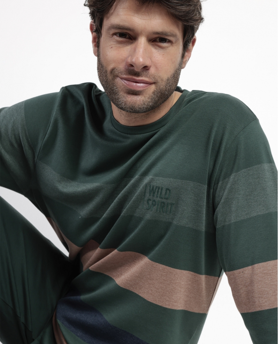 ADMAS Pijama Manga Larga Rayas Wild Spirit para Hombre VERDE