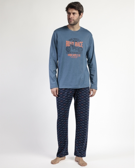 ADMAS Pijama Manga Larga Road Race para Hombre AZUL