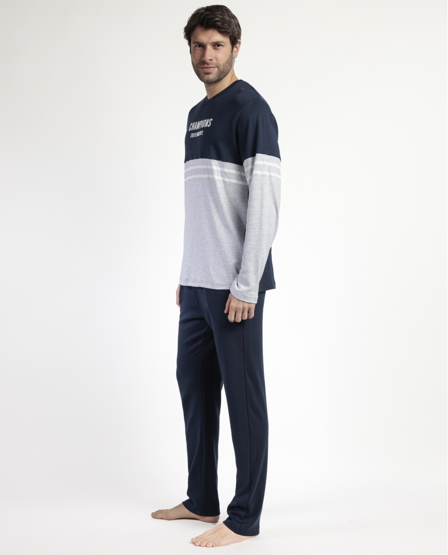 STAY AT HOME Pijama Manga Larga Champions para Hombre MARINO