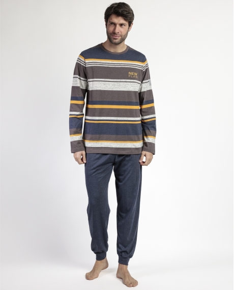 NEW PLAN Pijama Manga Larga Amber para Hombre MARRON