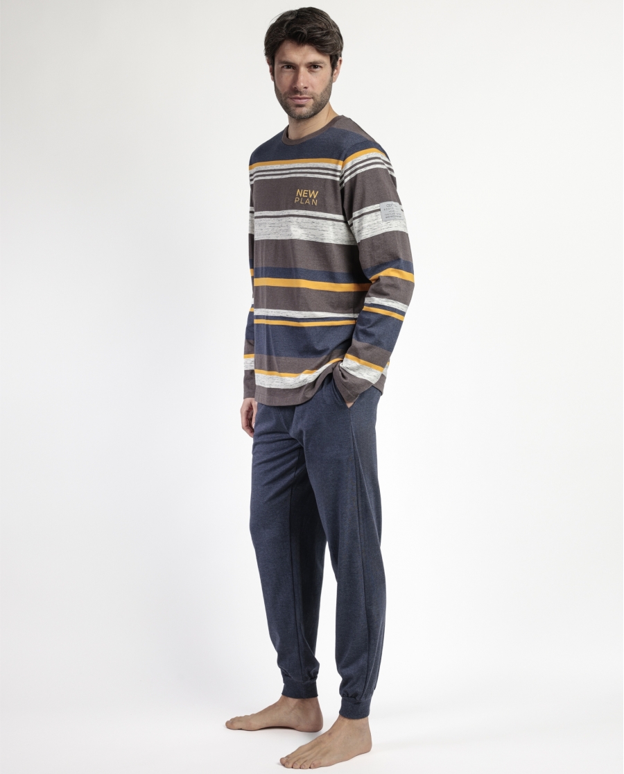 NEW PLAN Pijama Manga Larga Amber para Hombre MARRON