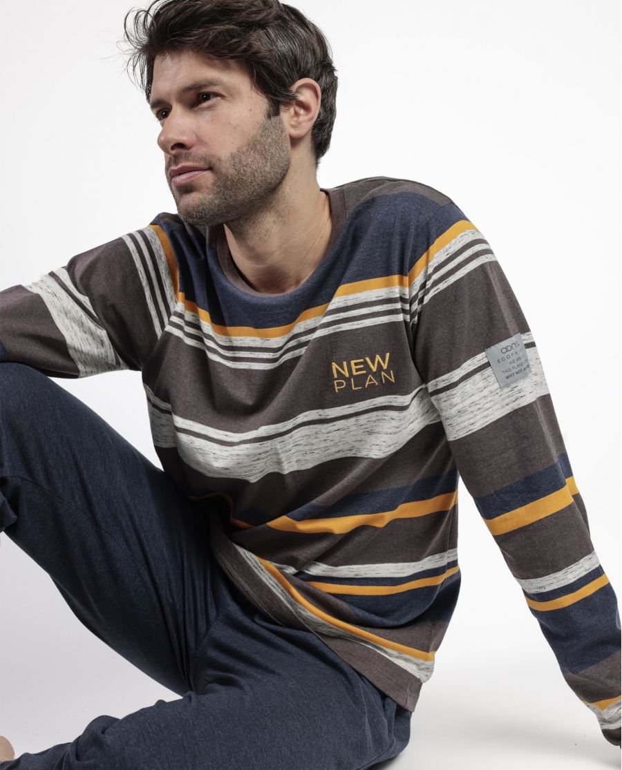 NEW PLAN Pijama Manga Larga Amber para Hombre MARRON