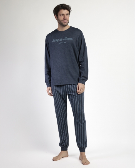 STAY AT HOME Pijama Manga Larga Italic para Hombre MARINO