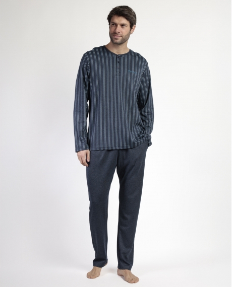 STAY AT HOME Pijama Manga Larga Tapeta Italic para Hombre MARINO