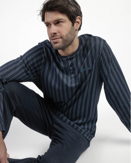 STAY AT HOME Pijama Manga Larga Tapeta Italic para Hombre MARINO 2