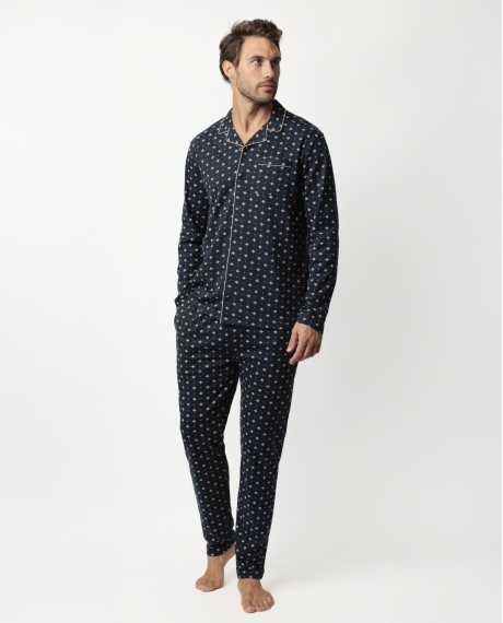 ADMAS CLASSIC Pijama Manga Larga Abierto Classic Tie para Hombre MARINO