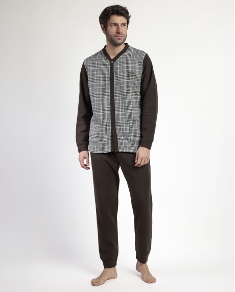 ADMAS MAGNIFIC Pijama Manga Larga Abierto Americano para Hombre MARRON