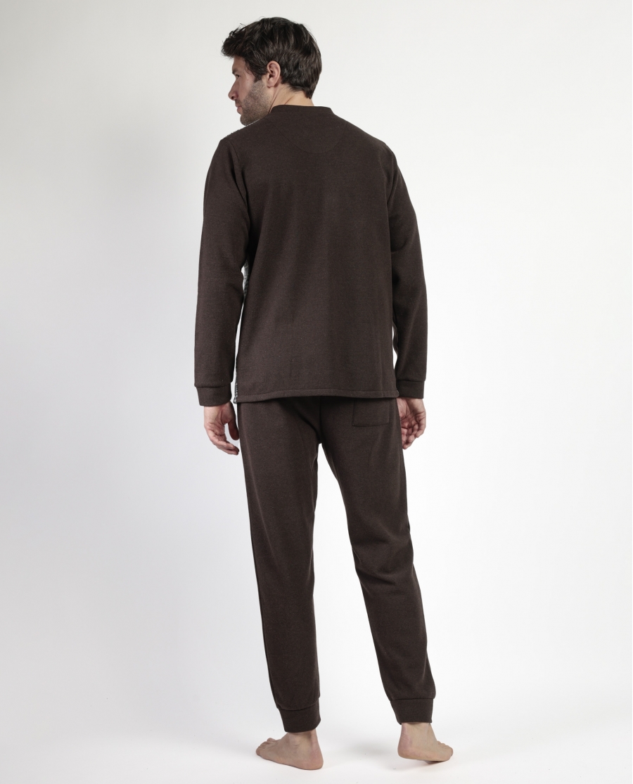 ADMAS MAGNIFIC Pijama Manga Larga Abierto Americano para Hombre MARRON