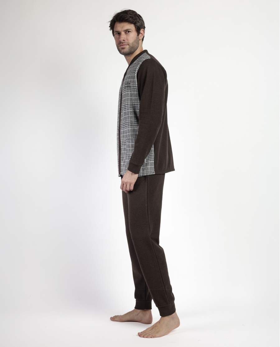 ADMAS MAGNIFIC Pijama Manga Larga Abierto Americano para Hombre MARRON