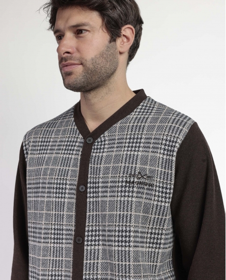 ADMAS MAGNIFIC Pijama Manga Larga Abierto Americano para Hombre MARRON 2