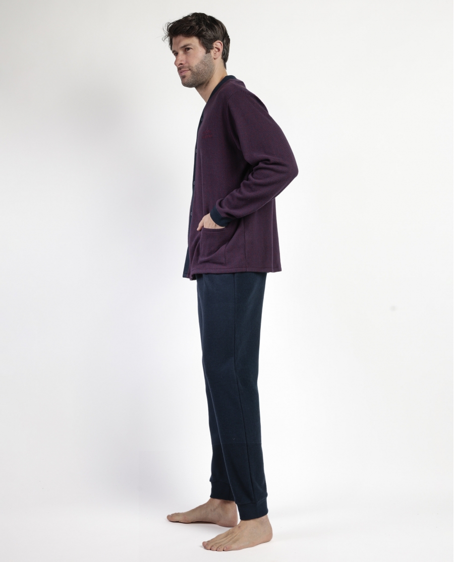 ADMAS MAGNIFIC Pijama Manga Larga Abierto Tapeta Claret para Hombre GRANATE