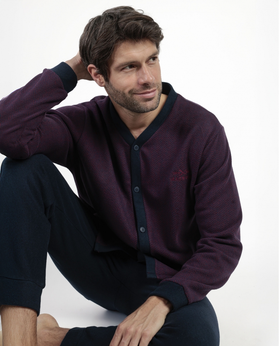 ADMAS MAGNIFIC Pijama Manga Larga Abierto Tapeta Claret para Hombre GRANATE