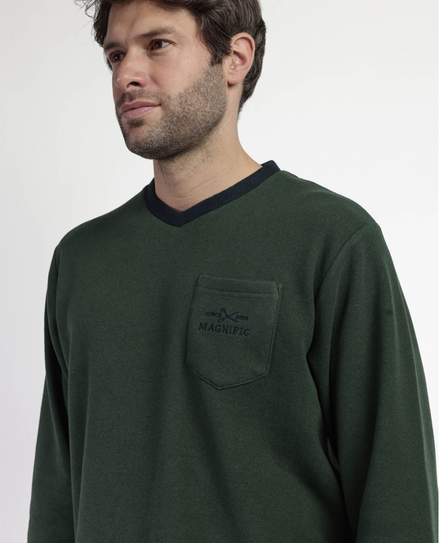 ADMAS MAGNIFIC Pijama Manga Larga Pico Smeraldo para Hombre VERDE