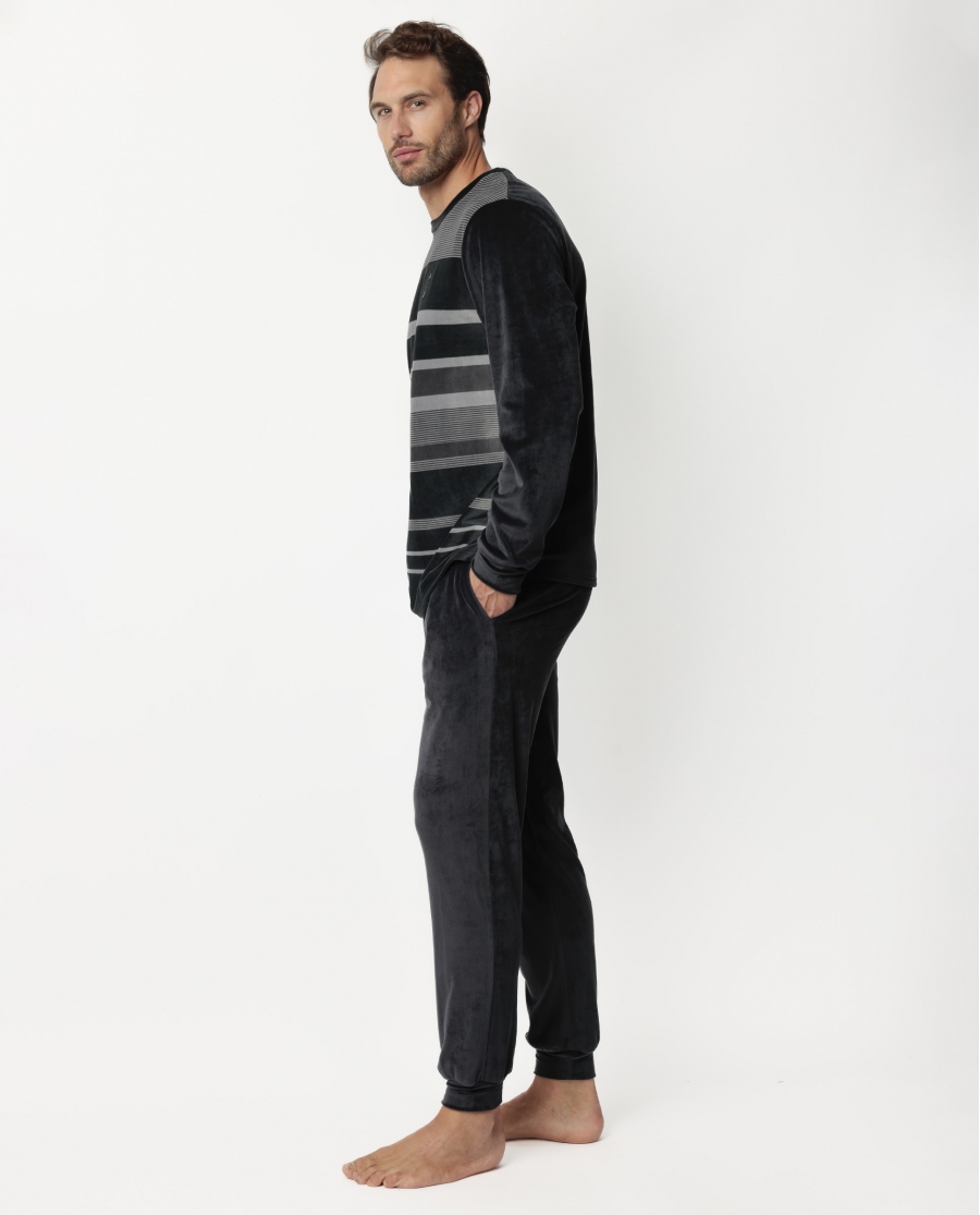 ADMAS CLASSIC Pijama Manga Larga Terciopelo Velvet Stripe Hype para Hombre MARENGO