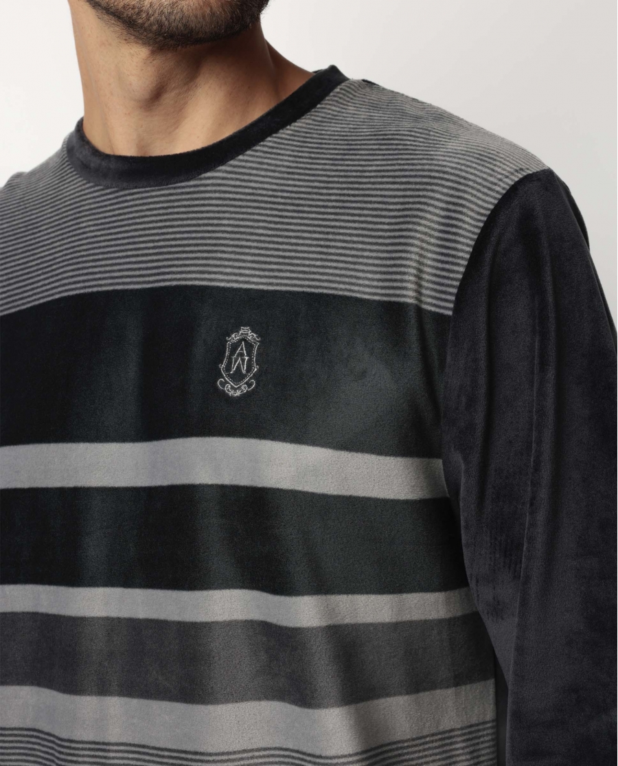 ADMAS CLASSIC Pijama Manga Larga Terciopelo Velvet Stripe Hype para Hombre MARENGO
