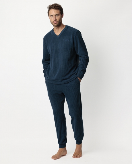 ADMAS HOME Pijama Manga Larga Checks Texture para Hombre AZUL