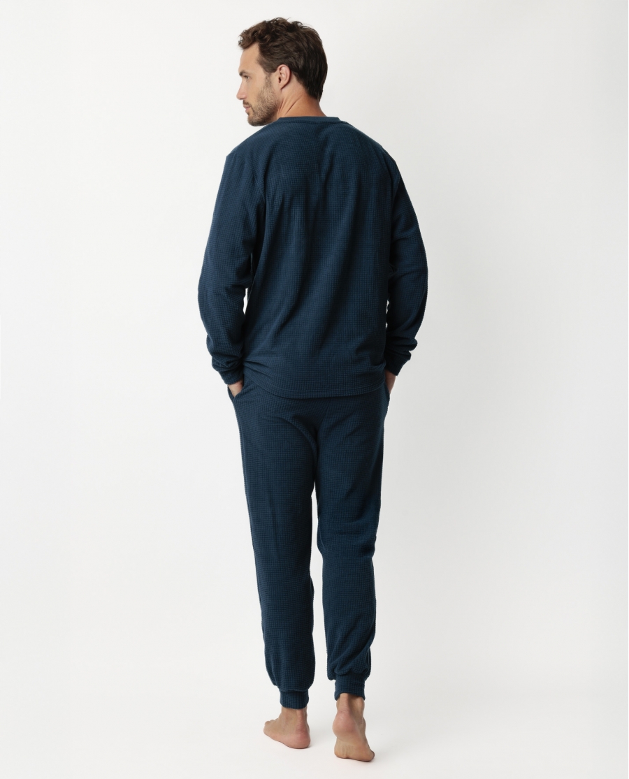 ADMAS HOME Pijama Manga Larga Checks Texture para Hombre AZUL