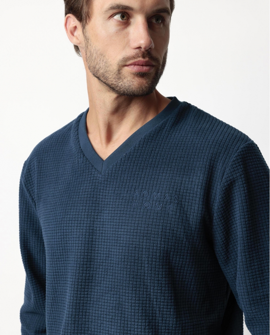 ADMAS HOME Pijama Manga Larga Checks Texture para Hombre AZUL