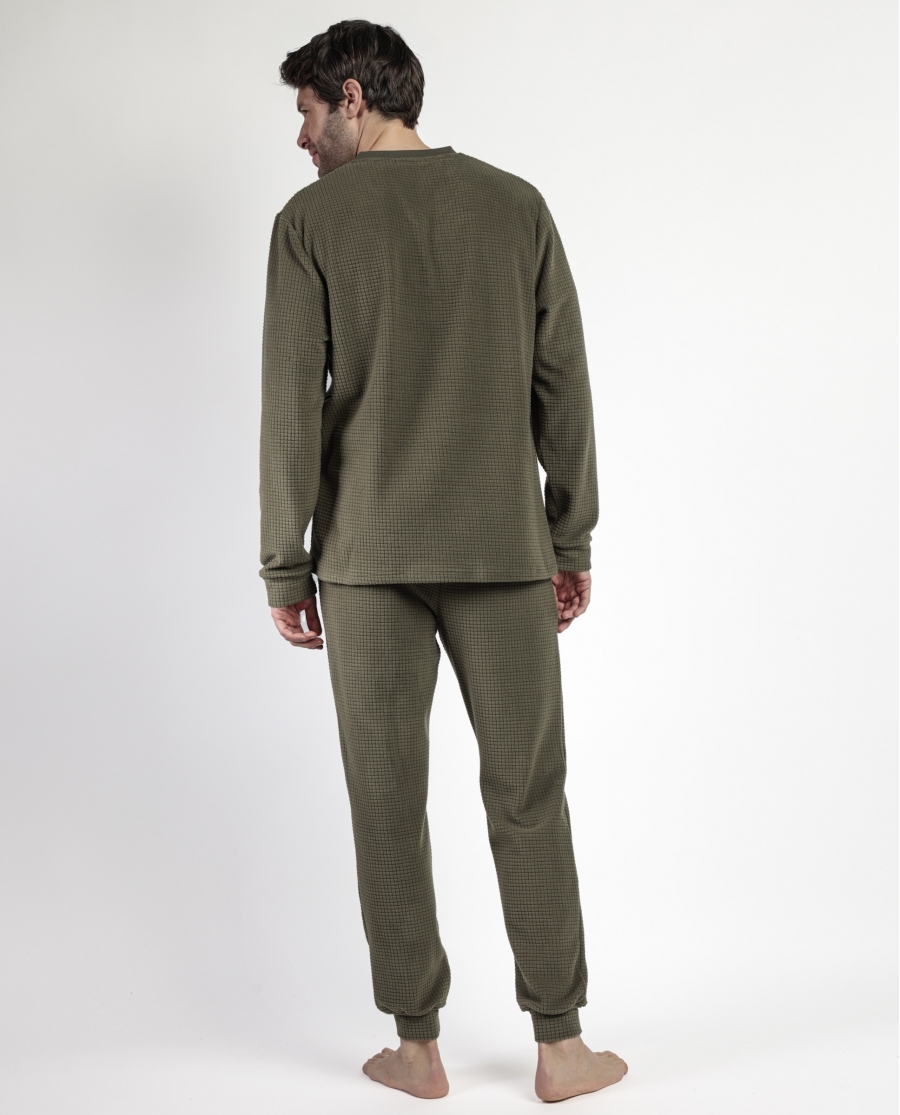 ADMAS HOME Pijama Manga Larga Checks Texture para Hombre CAQUI