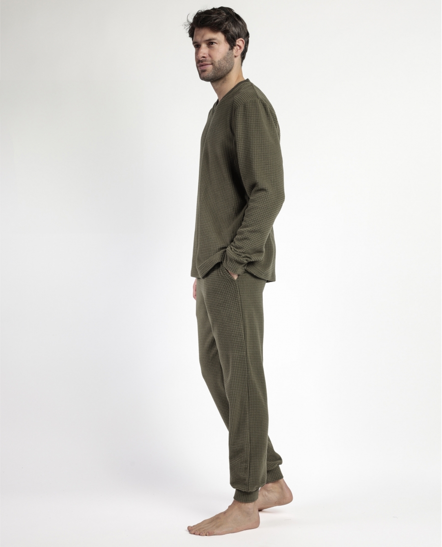ADMAS HOME Pijama Manga Larga Checks Texture para Hombre CAQUI