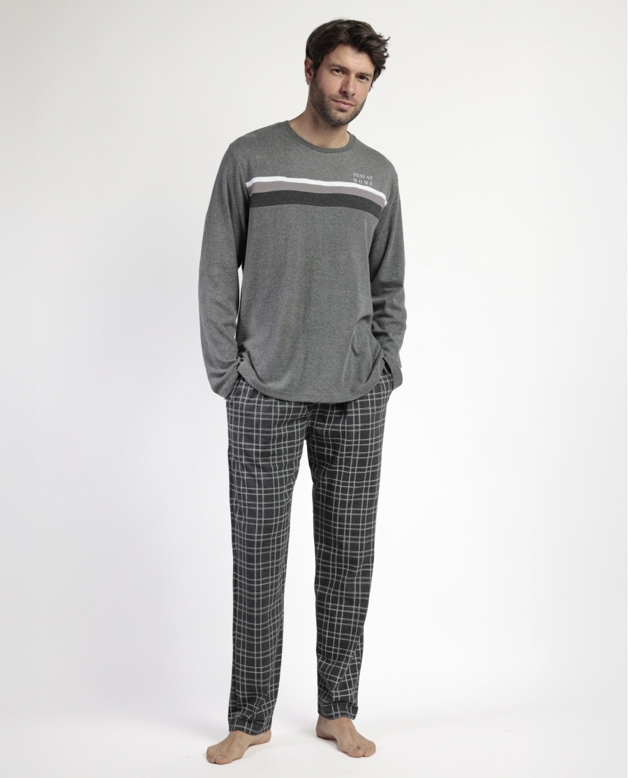 STAY AT HOME Pijama Manga Larga Ebony para Hombre GRIS JASPE