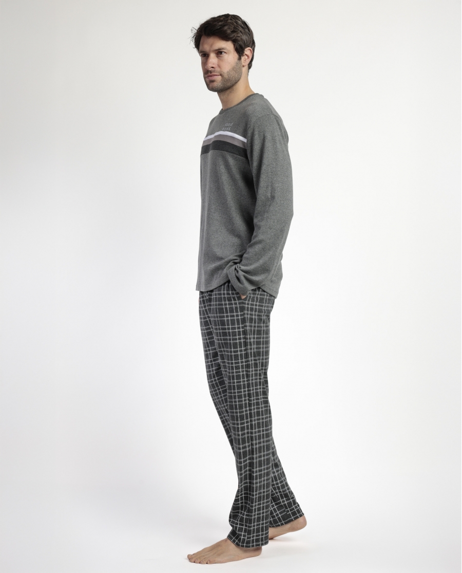 STAY AT HOME Pijama Manga Larga Ebony para Hombre GRIS JASPE