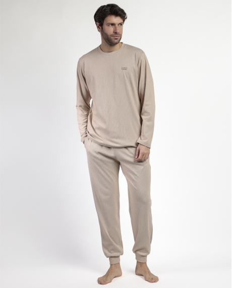 ADMAS HOME Pijama Manga Larga Canalé Supersoft para Hombre CAMEL