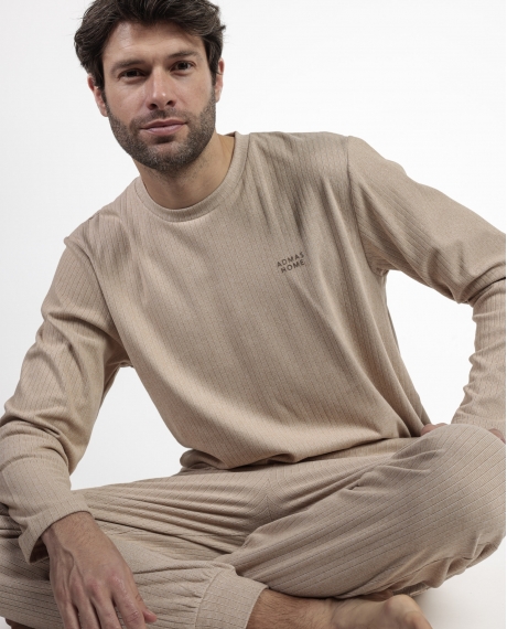 ADMAS HOME Pijama Manga Larga Canalé Supersoft para Hombre CAMEL 2