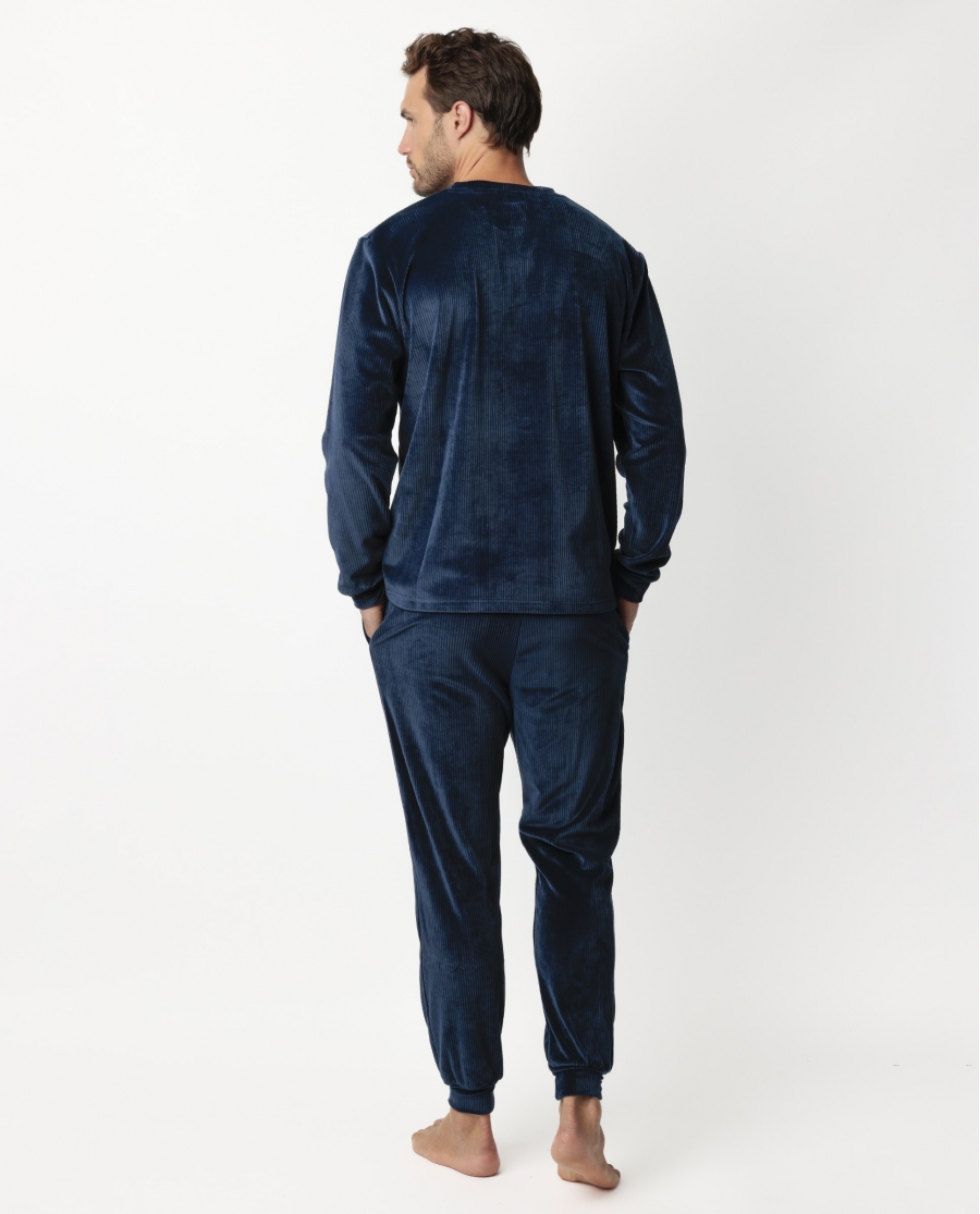 ADMAS HOME Pijama Manga Larga Terciopelo Corduroy para Hombre AZUL