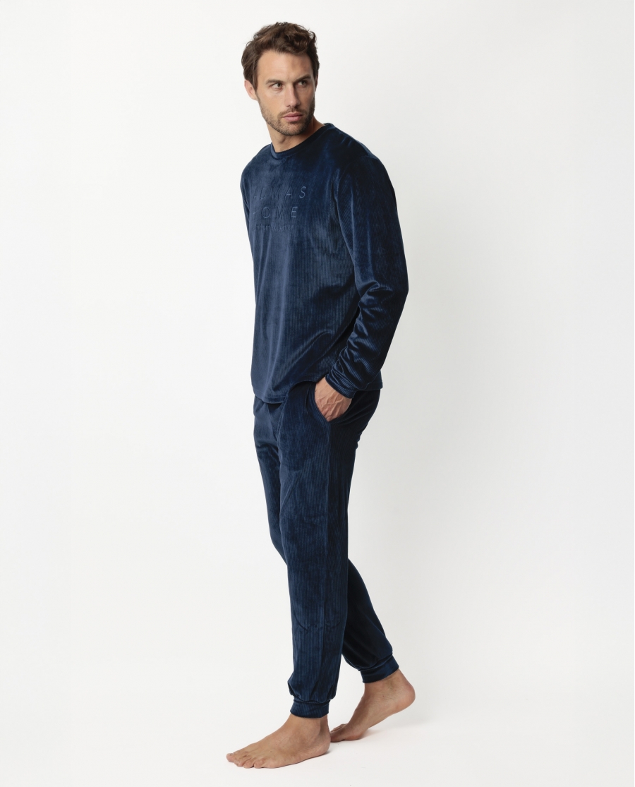 ADMAS HOME Pijama Manga Larga Terciopelo Corduroy para Hombre AZUL